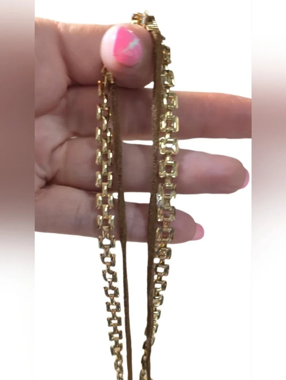Layered Brown Suede and Gold Tassel Choker Lariat Necklace